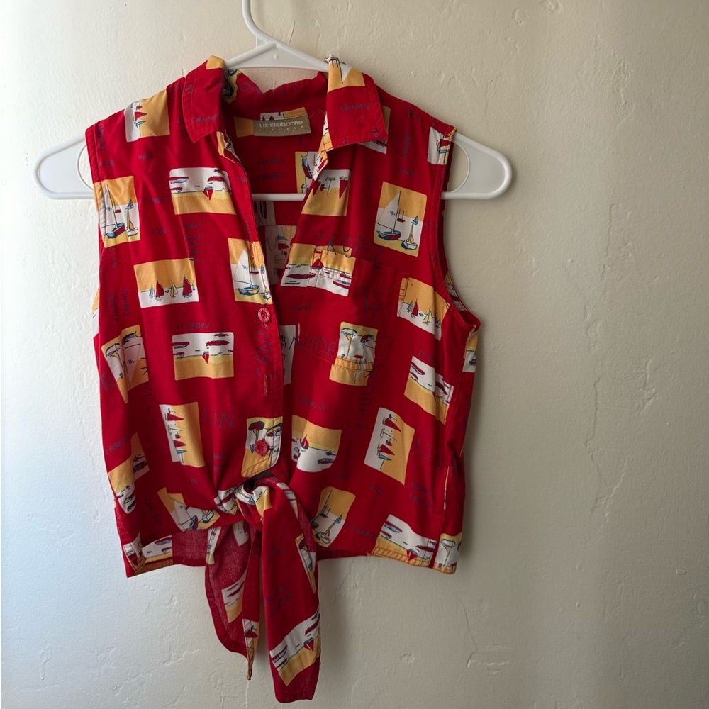 Vintage Liz Claiborne Red Sleeveless Tie-Front Top